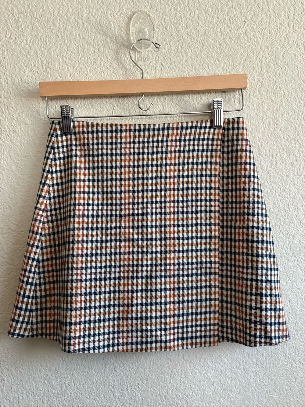 Gianni Bini Navy, Tan, and White Plaid Skater Skirt